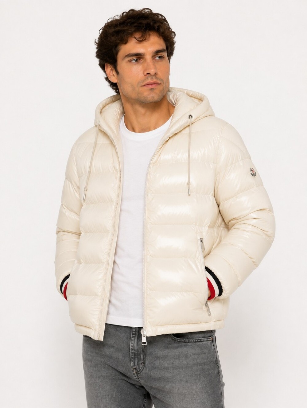 Moncler Men's Giubbotto Alberic Puffer Jacket Ivory Size 3